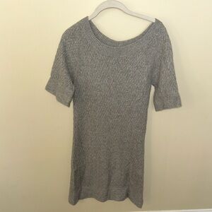 100% Cashmere Sweater Dress Gray Knit Short Sleeve Soft Luxury